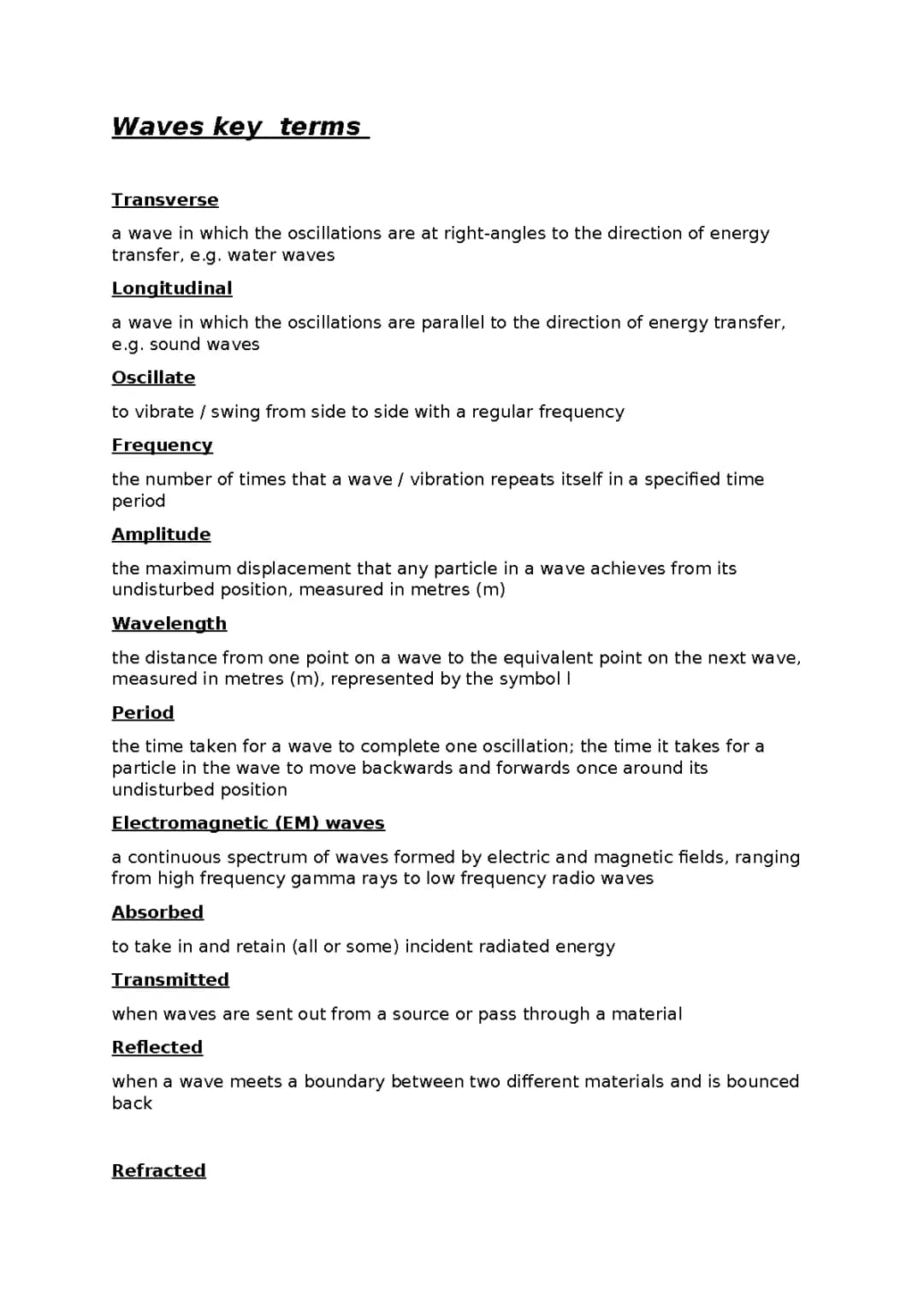 A level physics - waves key term 
