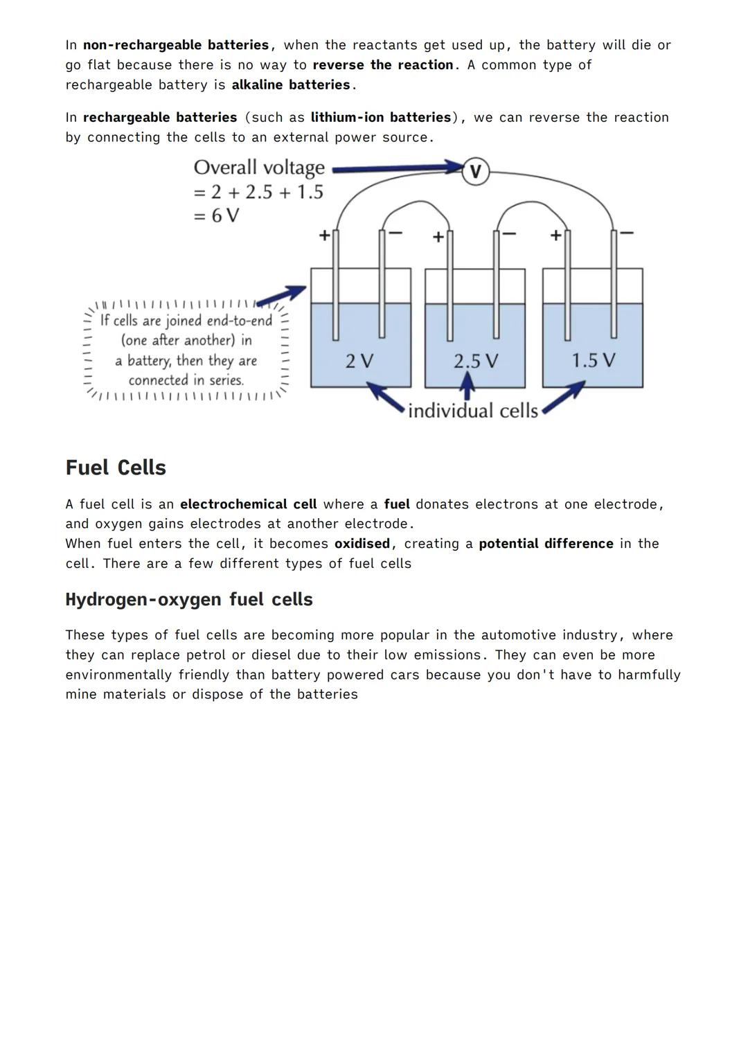 1.5.2 Chemical Cells and Fuel Cells
✓ Chemistry MOC
Cells and Batteries
Cells
Cells are used all the time for producing energy. The simplest