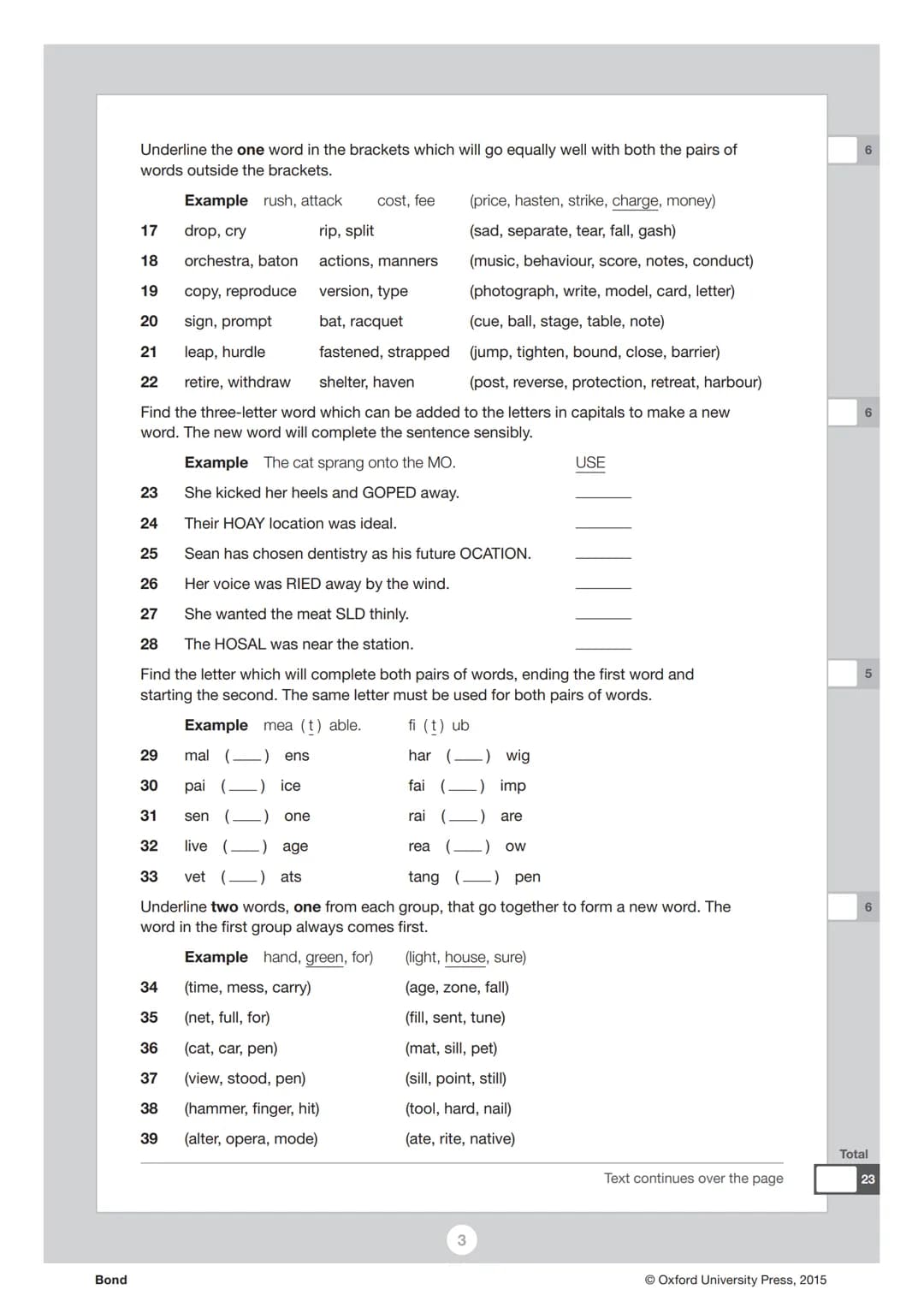 Bond
Bond
Verbal Reasoning 11+
Practice Test
Read the instructions carefully.
. Do not begin the test or open the booklet until told to do s