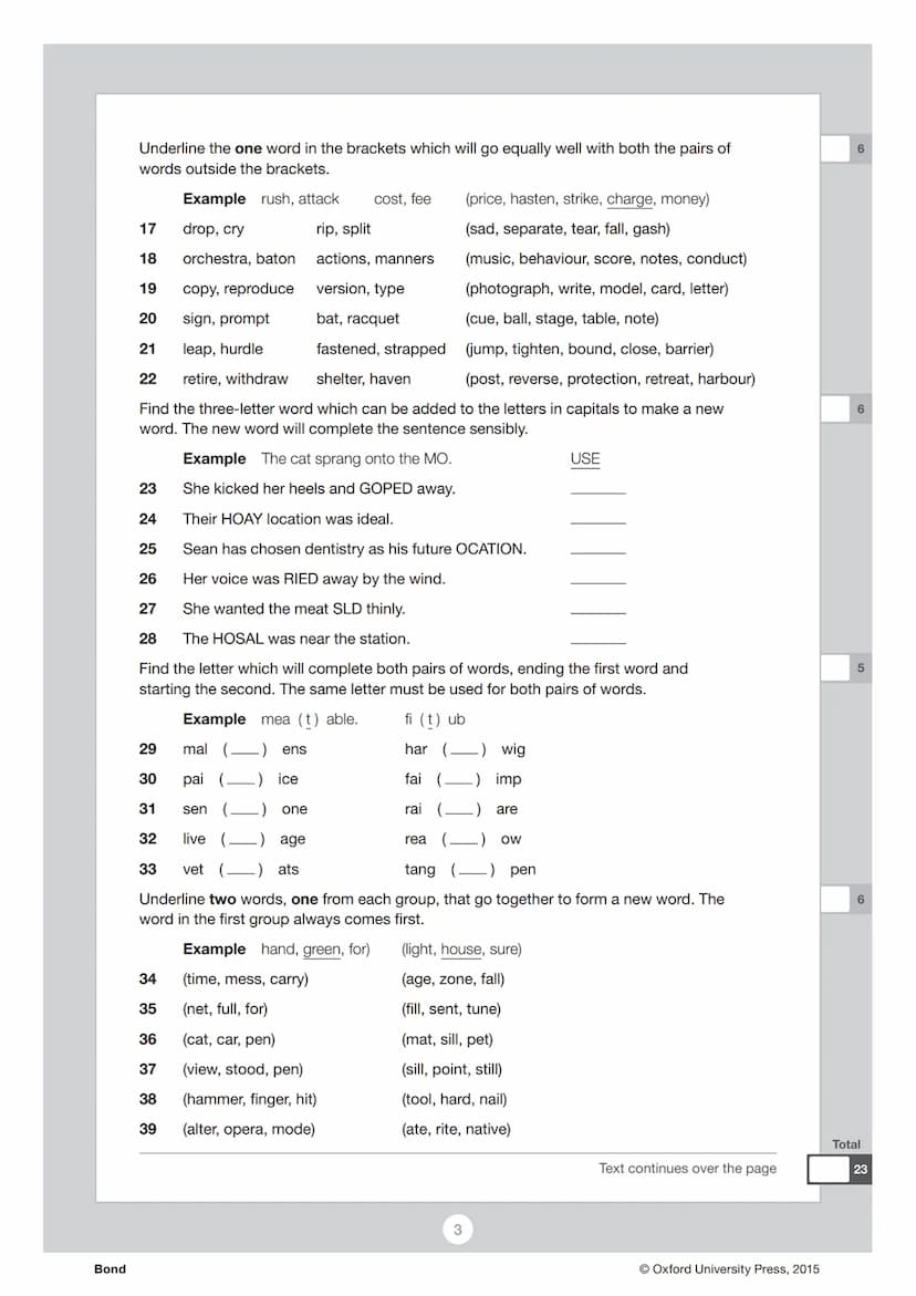 Bond
Bond
Verbal Reasoning 11+
Practice Test
Read the instructions carefully.
. Do not begin the test or open the booklet until told to do s