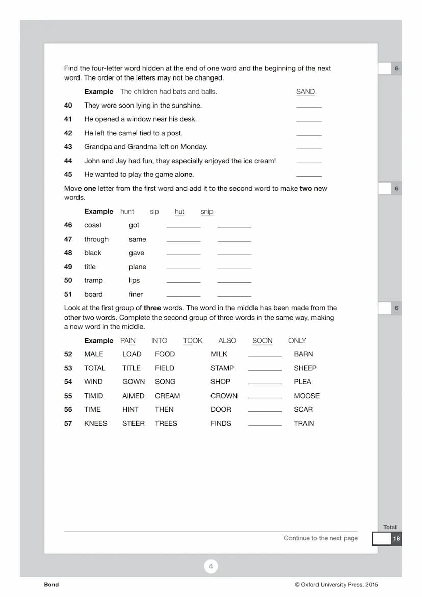 Bond
Bond
Verbal Reasoning 11+
Practice Test
Read the instructions carefully.
. Do not begin the test or open the booklet until told to do s
