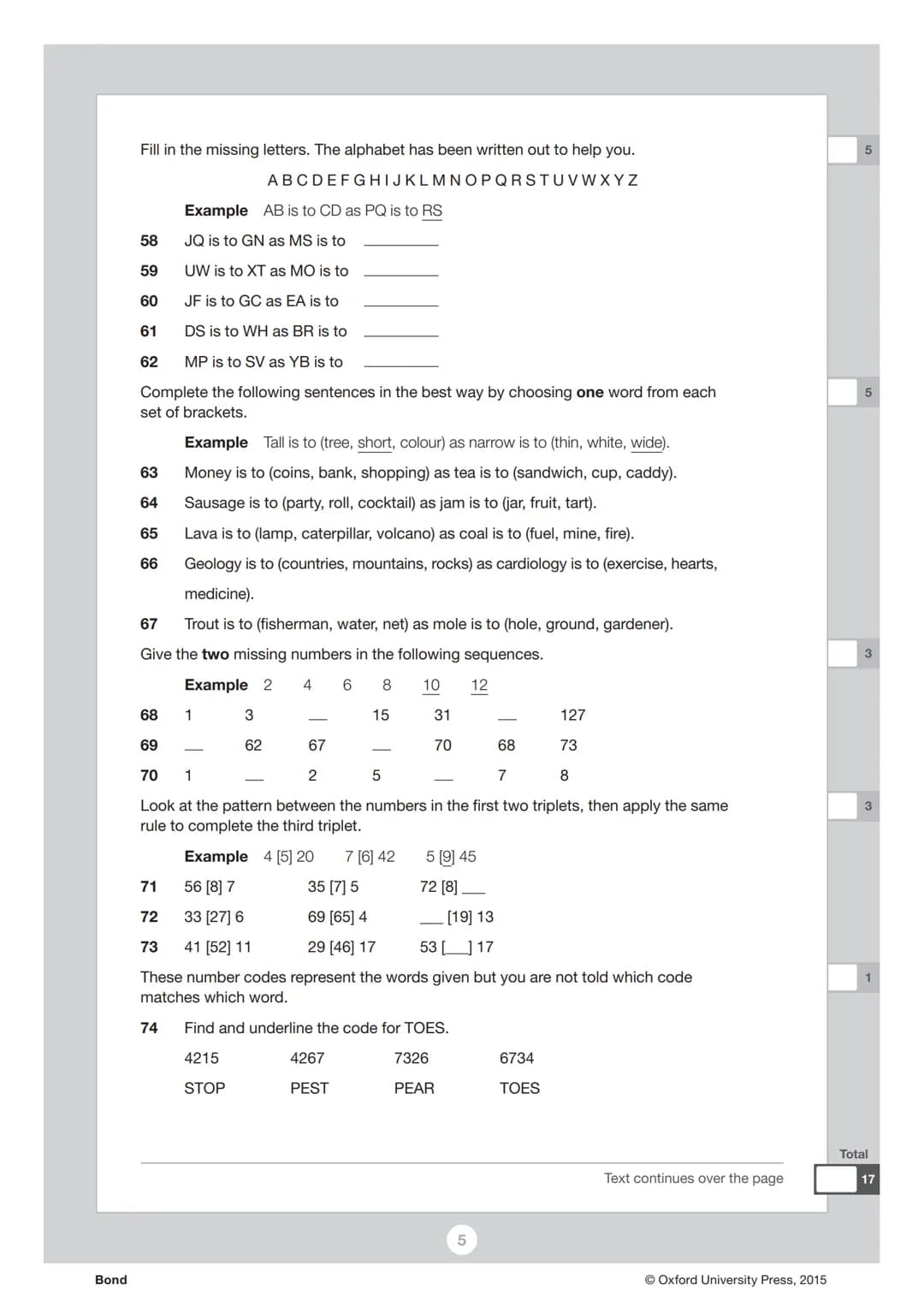 Bond
Bond
Verbal Reasoning 11+
Practice Test
Read the instructions carefully.
. Do not begin the test or open the booklet until told to do s