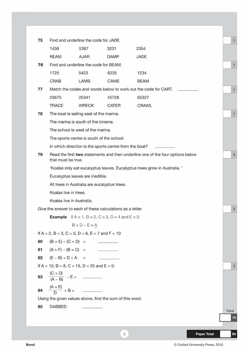 Bond
Bond
Verbal Reasoning 11+
Practice Test
Read the instructions carefully.
. Do not begin the test or open the booklet until told to do s