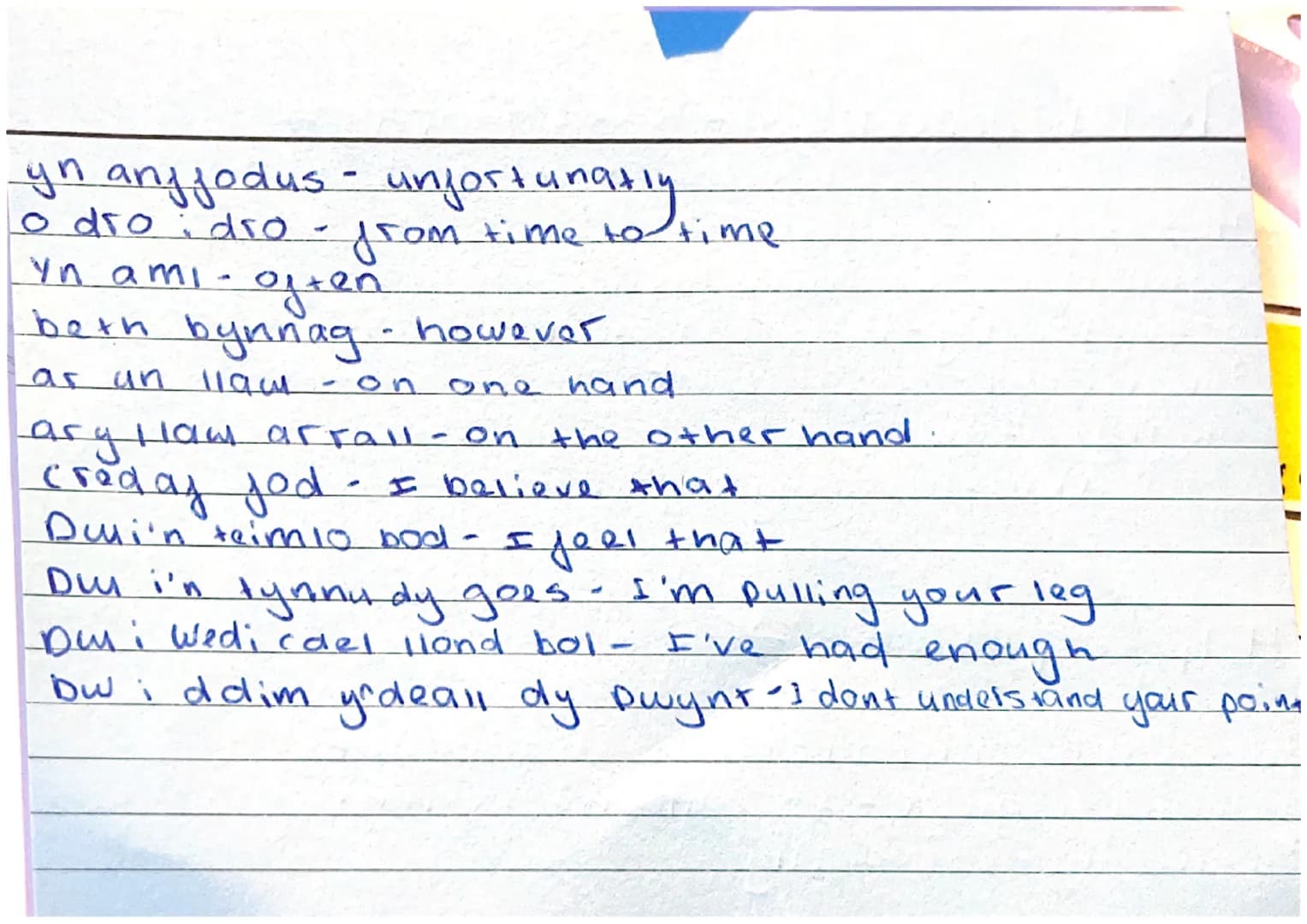 Welsh Adjectives + Good words →
Heddychol - peacful
cynhyrjus - exciting/hectic
ysbrydoledig-insparational
gmegreiddol - spectacular
unigryw