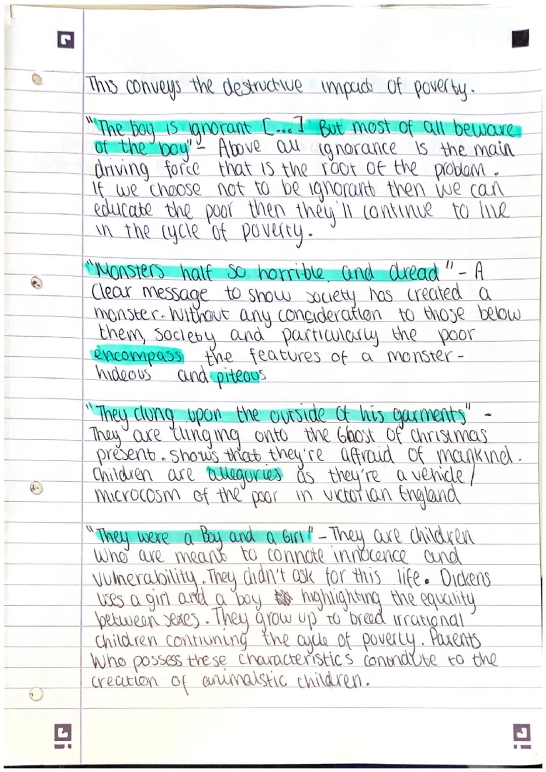 Di
L
IGNORANCE + WANT / POOR.
"Yellow, meagre, ragged, Scouting, wolfish" - The adjectives.
used her evoke sympathy from the reader due
to t