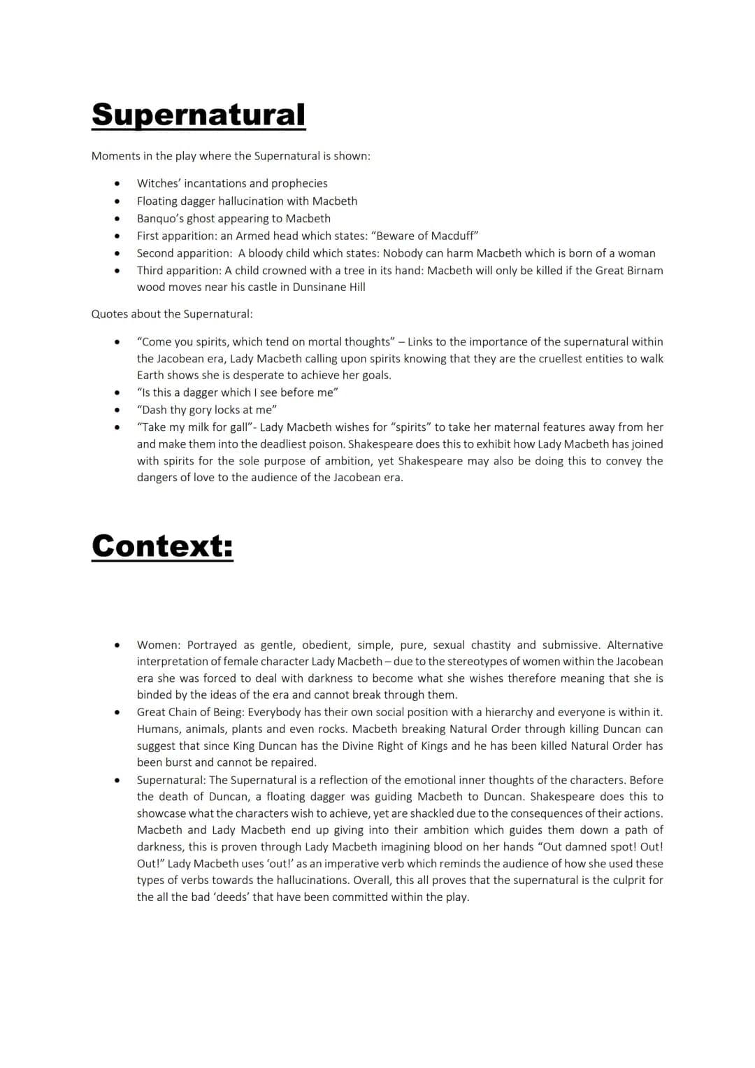 English Macbeth Revision
Guilt
Characters which represent Guilt: Macbeth and Lady Macbeth
Moments in the play where Guilt is showcased:
Lady