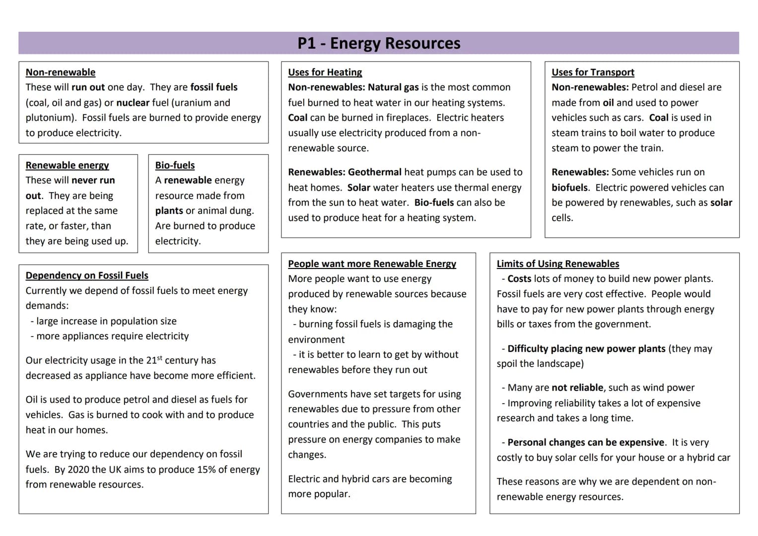 Non-renewable
These will run out one day. They are fossil fuels
(coal, oil and gas) or nuclear fuel (uranium and
plutonium). Fossil fuels ar