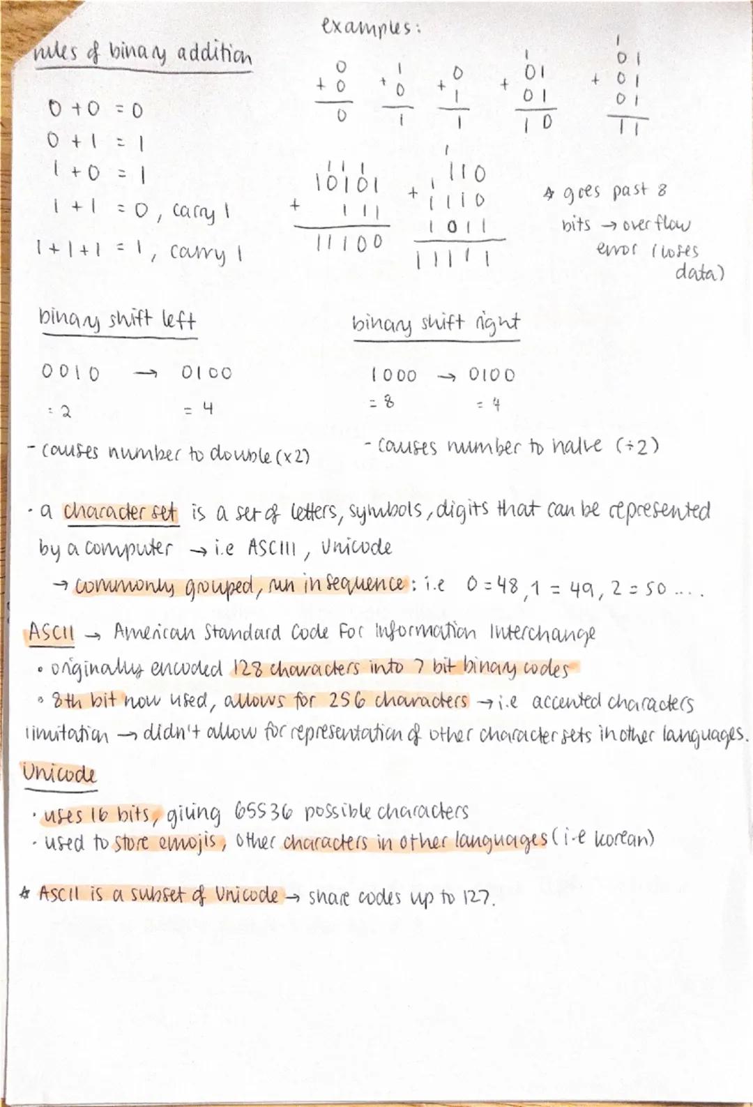 # DATA REPRESENTATION

decimal base 10
binary bare 2
hexadecimal base 16

• binary used to represent all data/instructions
→bit pattems can 