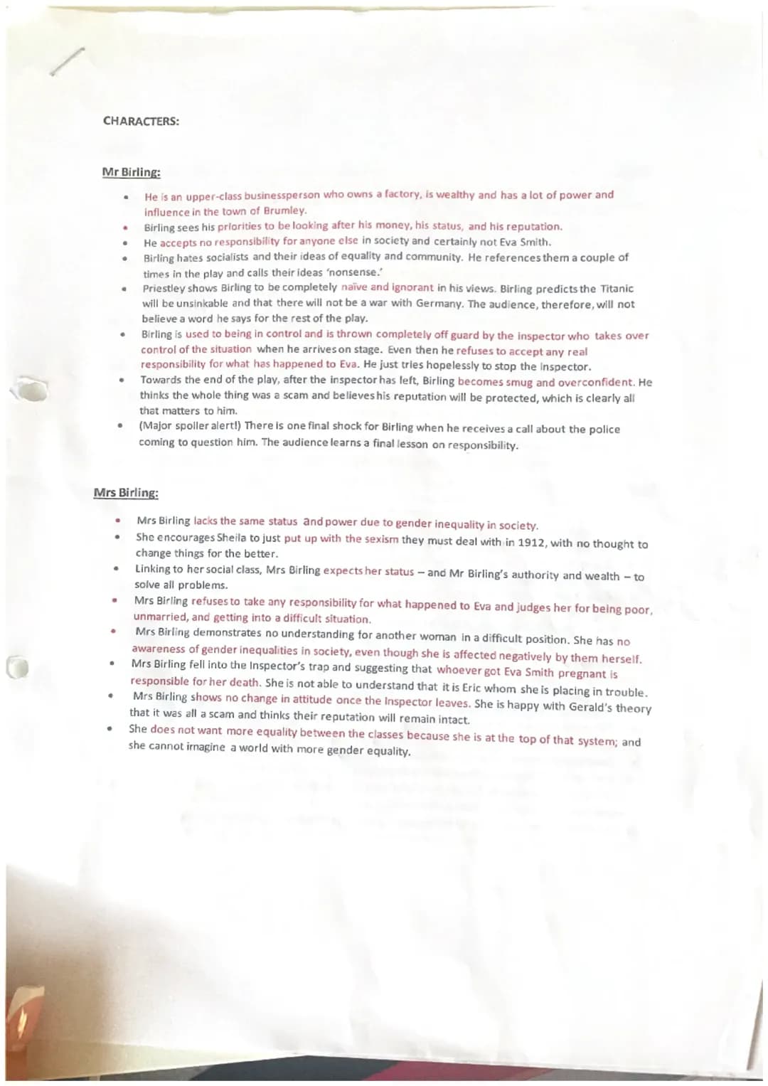 Inspector Calls Character Analysis: Mr Birling, Mrs Birling, Sheila, and Eric
