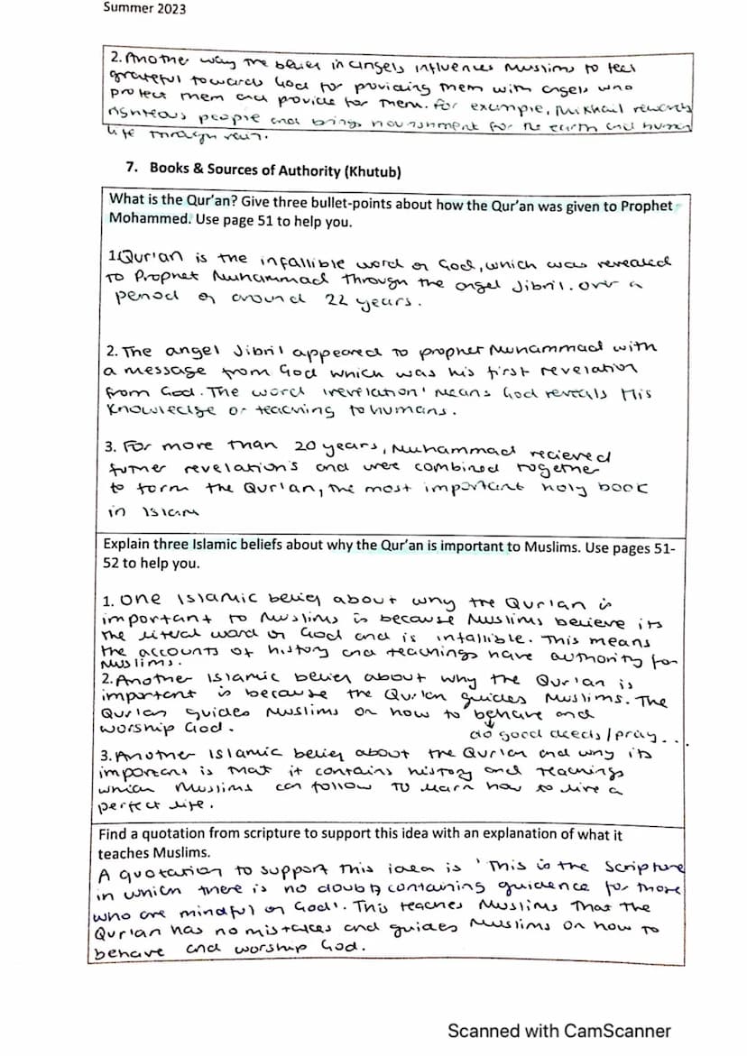 Islamic Beliefs Revision booklet
1. Six Articles of Faith in Sunni Islam & the Usal-ad-Din
What does 'Islam' mean? Give two definitions
in A