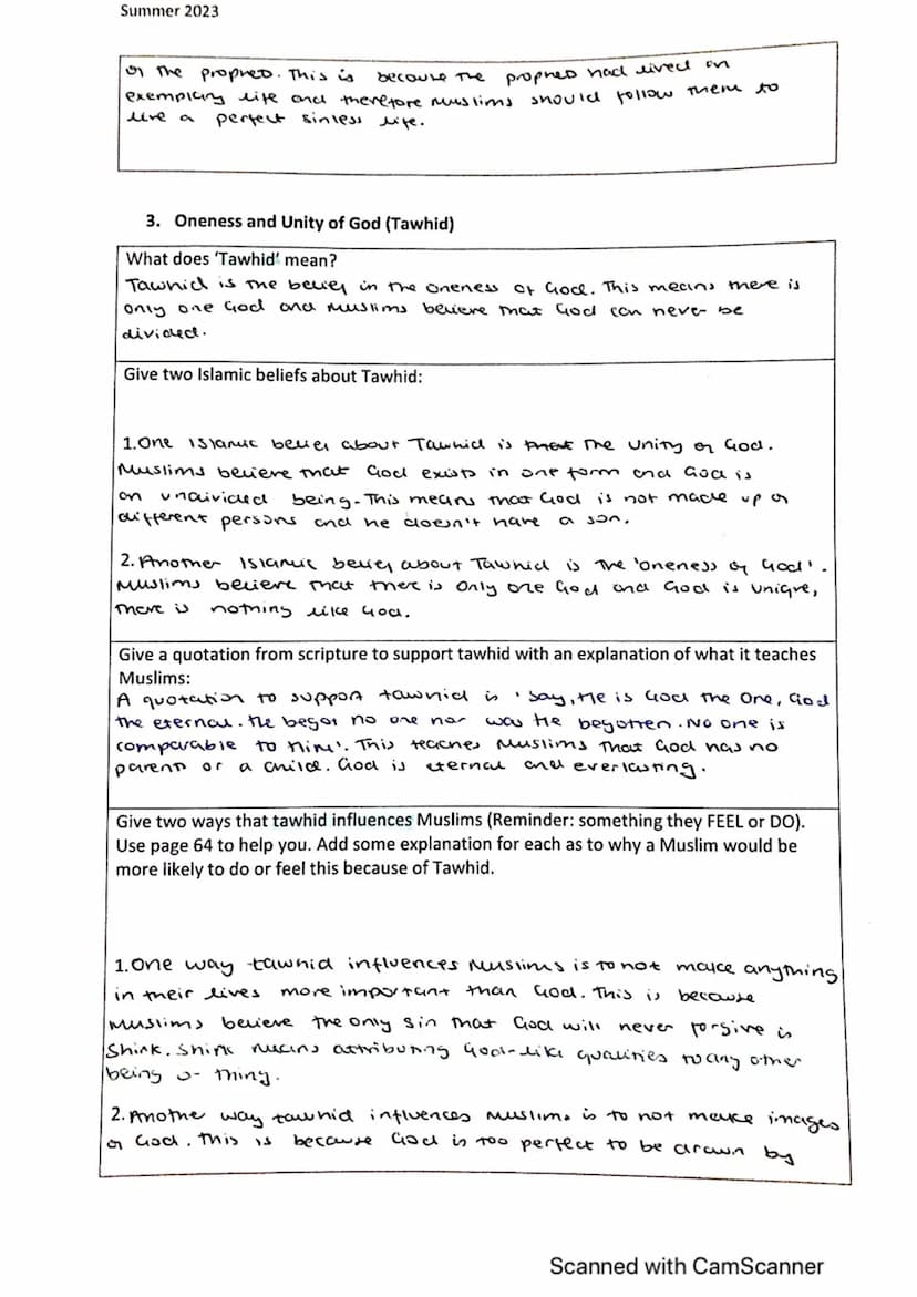 Islamic Beliefs Revision booklet
1. Six Articles of Faith in Sunni Islam & the Usal-ad-Din
What does 'Islam' mean? Give two definitions
in A