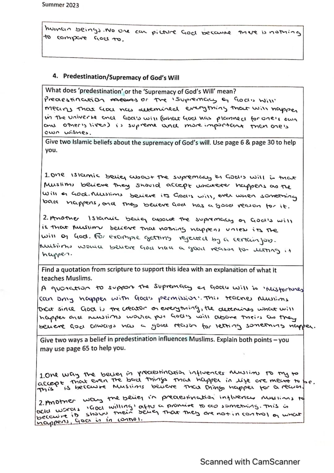 Islamic Beliefs Revision booklet
1. Six Articles of Faith in Sunni Islam & the Usal-ad-Din
What does 'Islam' mean? Give two definitions
in A