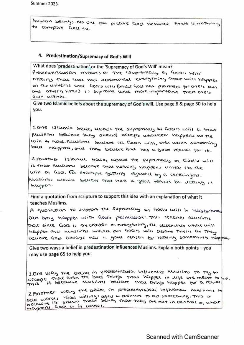 Islamic Beliefs Revision booklet
1. Six Articles of Faith in Sunni Islam & the Usal-ad-Din
What does 'Islam' mean? Give two definitions
in A