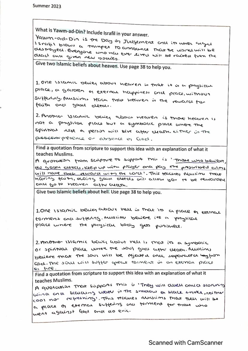Islamic Beliefs Revision booklet
1. Six Articles of Faith in Sunni Islam & the Usal-ad-Din
What does 'Islam' mean? Give two definitions
in A
