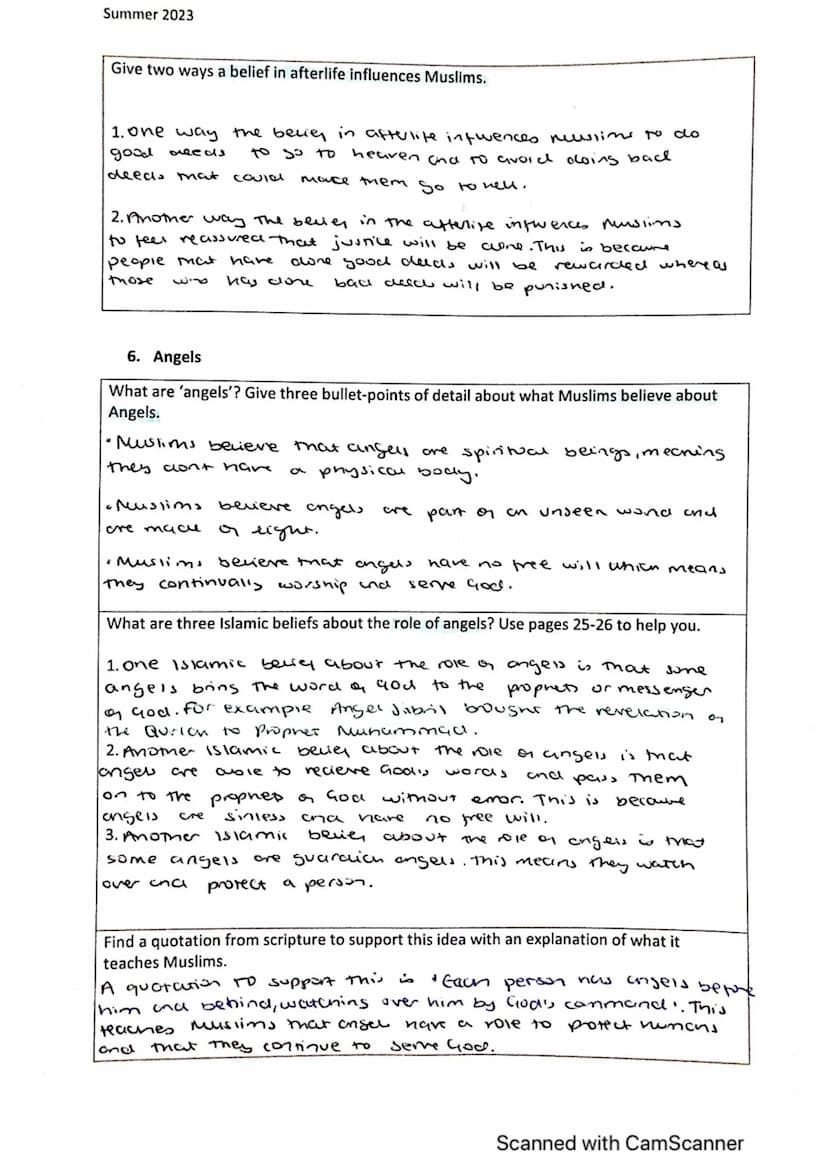 Islamic Beliefs Revision booklet
1. Six Articles of Faith in Sunni Islam & the Usal-ad-Din
What does 'Islam' mean? Give two definitions
in A