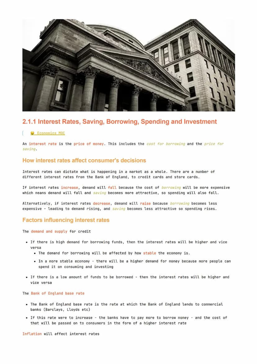 Economics Paper 2
Reuben Cowell 1111
2.1.1 Interest Rates, Saving, Borrowing, Spending and Investment
Economics MOC
An interest rate is the 