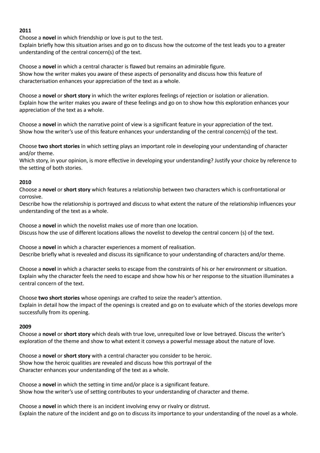 HIGHER ENGLISH - SQA PROSE FICTION QUESTIONS
2022
Choose a novel or short story which deals with the theme of betrayal or sacrifice or loss.
