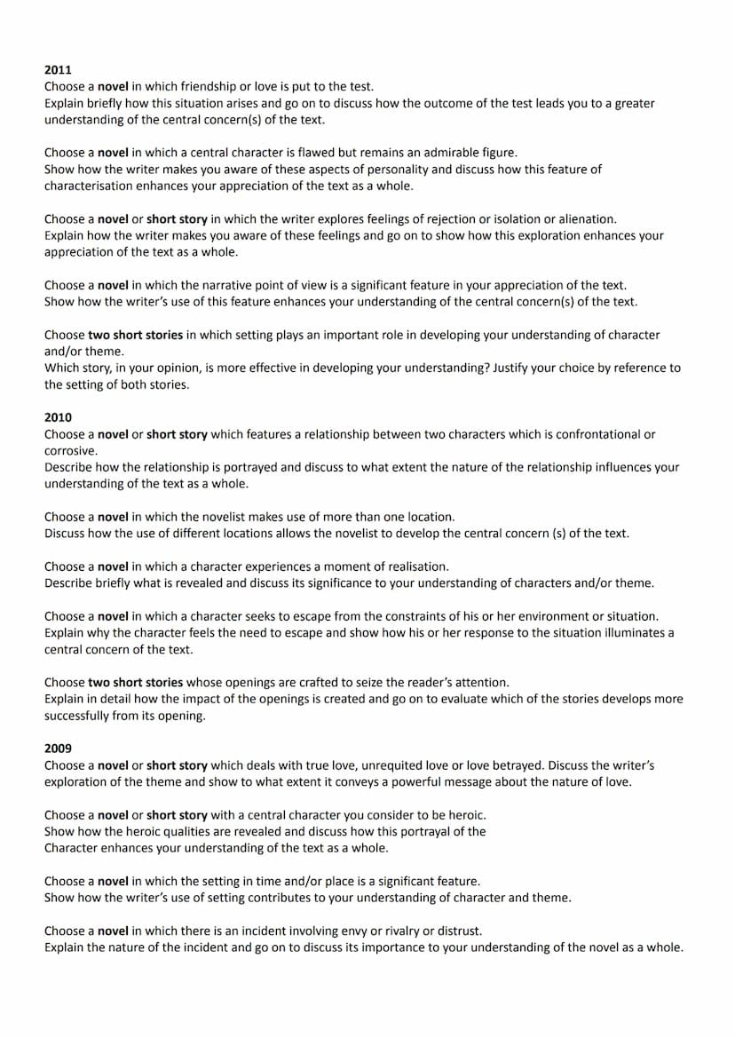 HIGHER ENGLISH - SQA PROSE FICTION QUESTIONS
2022
Choose a novel or short story which deals with the theme of betrayal or sacrifice or loss.