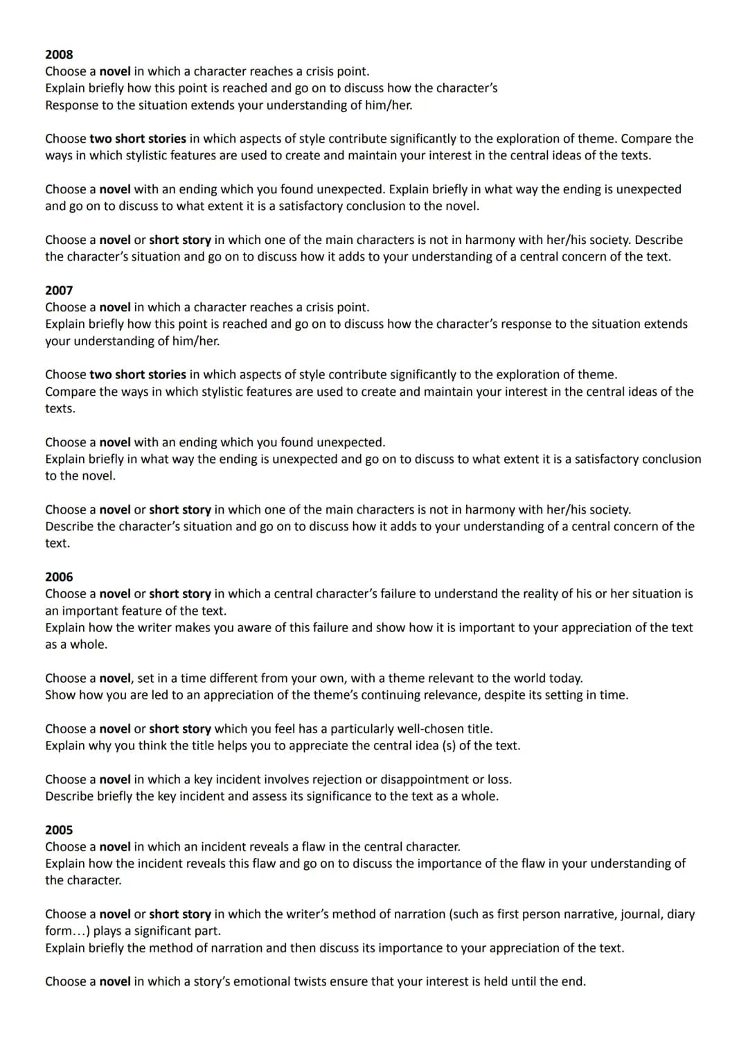 HIGHER ENGLISH - SQA PROSE FICTION QUESTIONS
2022
Choose a novel or short story which deals with the theme of betrayal or sacrifice or loss.