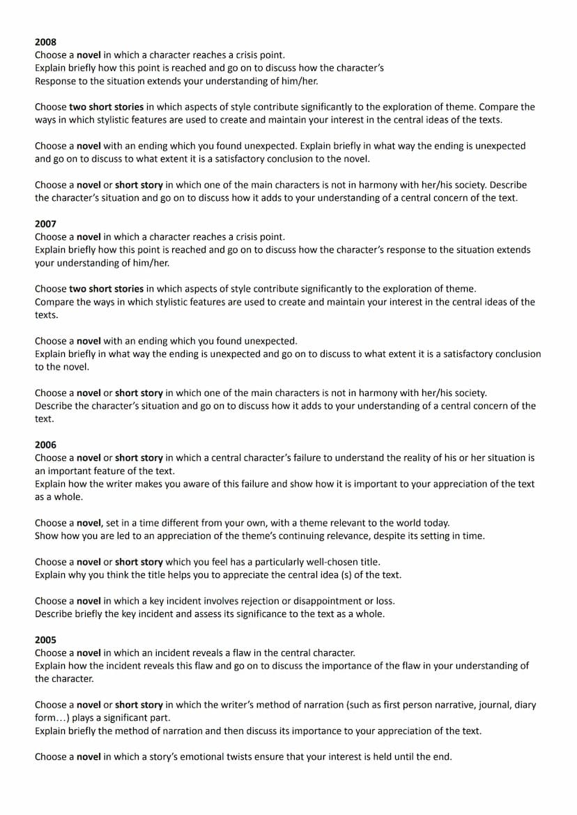 HIGHER ENGLISH - SQA PROSE FICTION QUESTIONS
2022
Choose a novel or short story which deals with the theme of betrayal or sacrifice or loss.