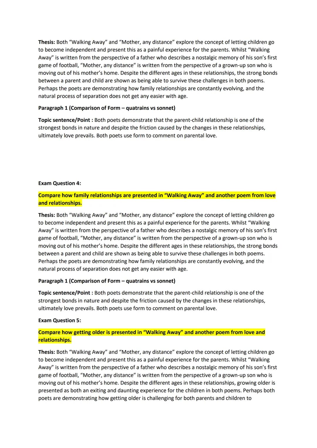 
<h2 id="comparisonofwalkingawaywithanotherpoemfromtheclusterquestions">Comparison of Walking Away with Another Poem from the Cluster Questi