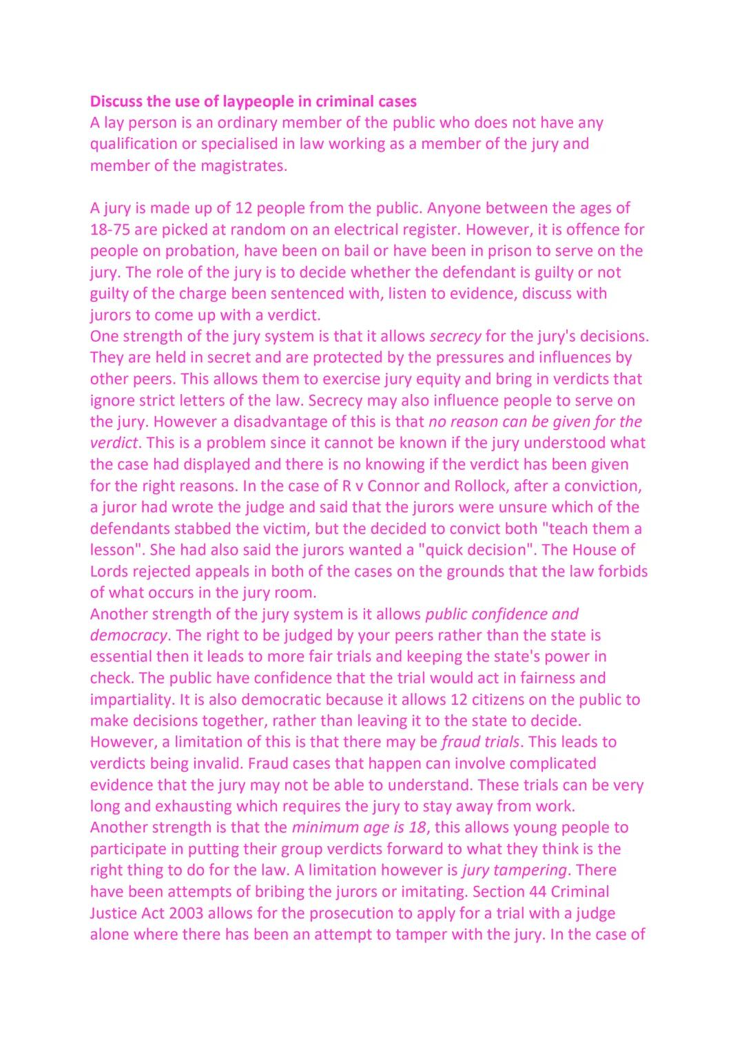 Discuss the use of laypeople in criminal cases