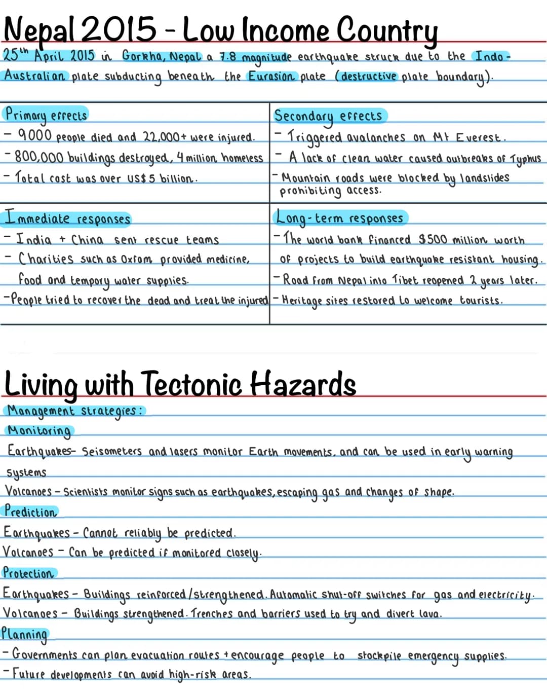 Natural Hazards
Natural hazard - A natural event which has the potential to cause harm, disruption,
or destroy property and possessions.
Nat