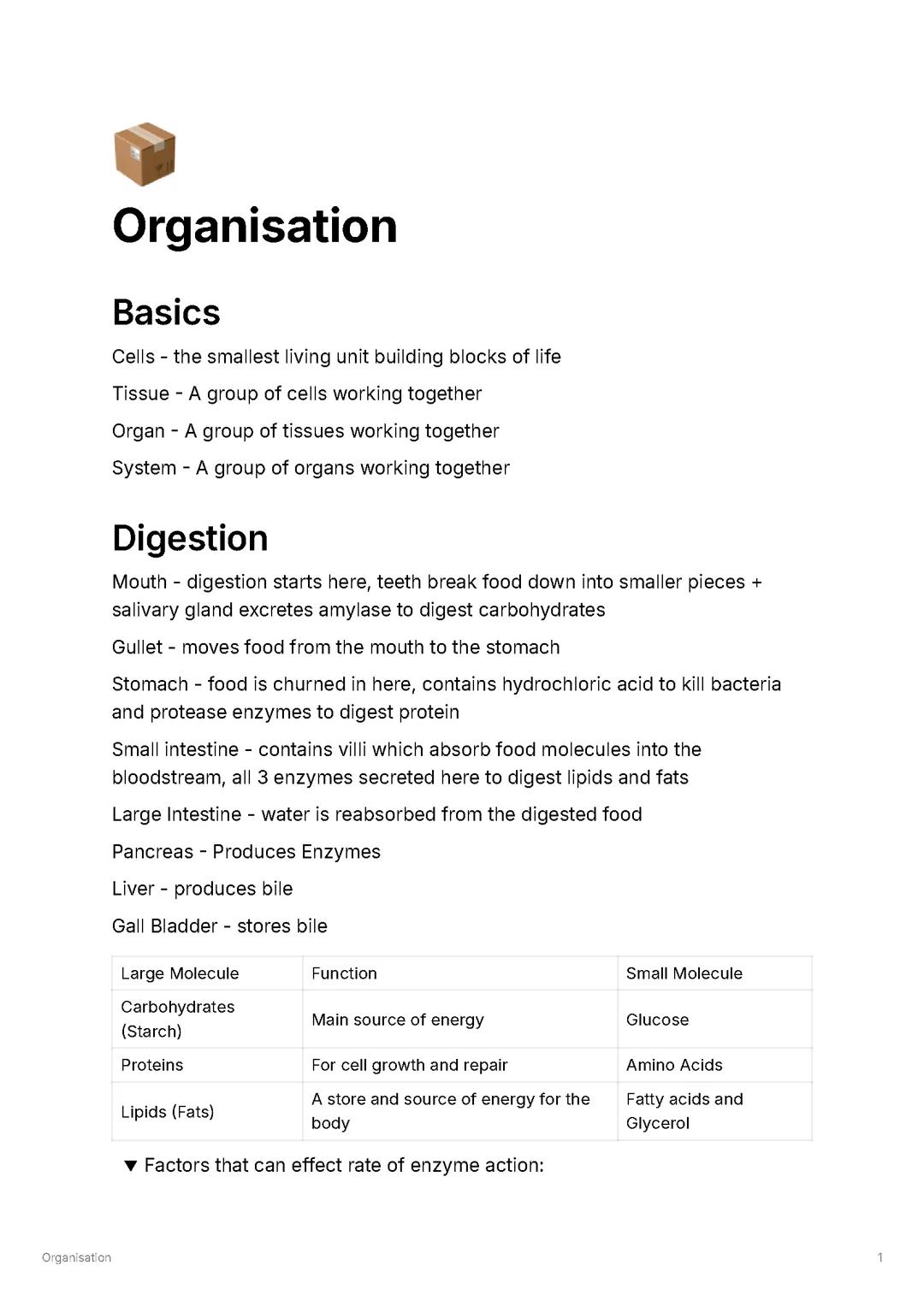 Cell Organisation - Notes on Full Topic (Combined Higher)