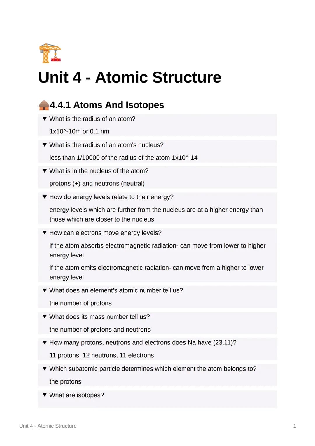GCSE Atomic Structure Active Recall Notes PDF for AQA Higher Triple