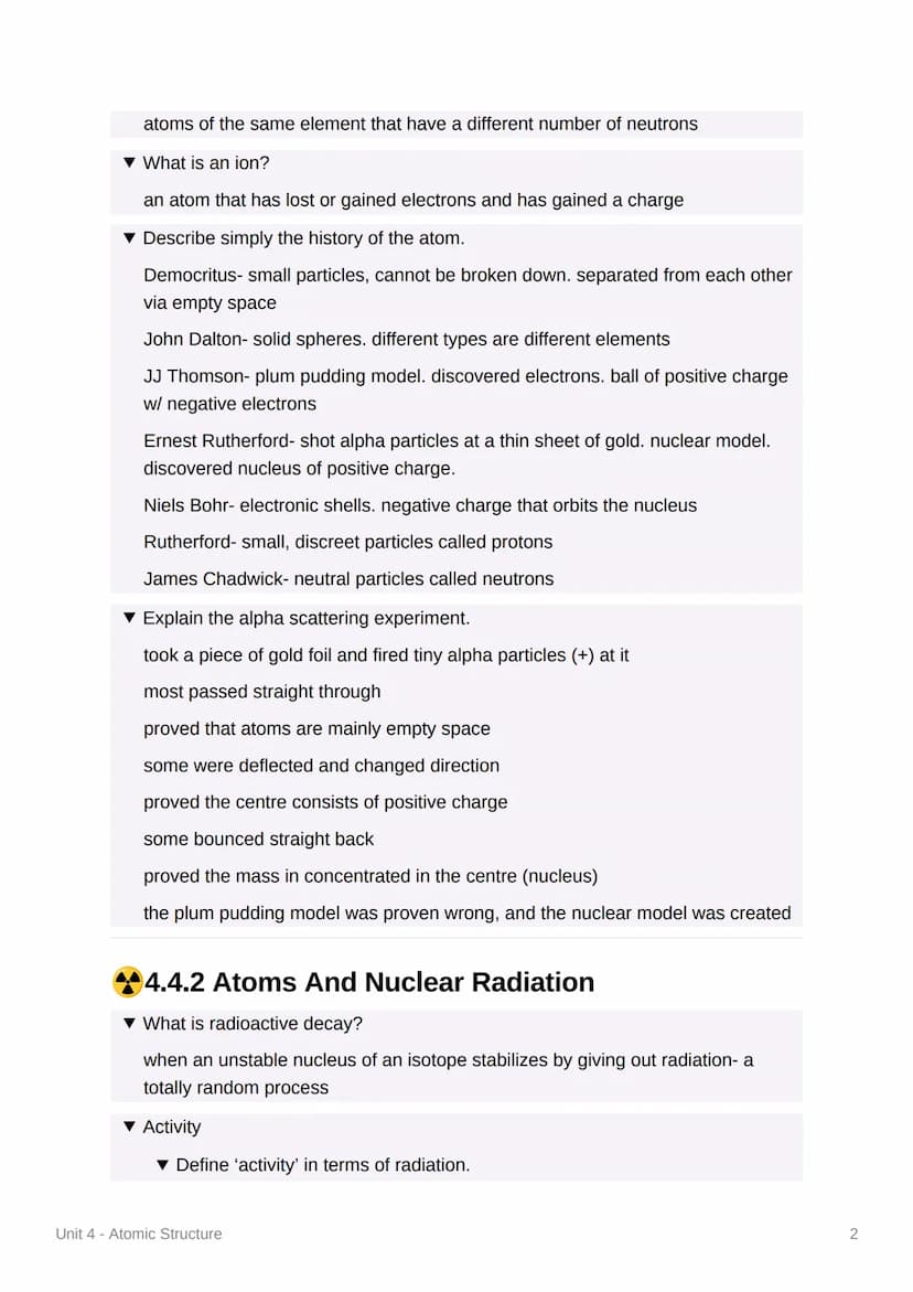 Unit 4 - Atomic Structure
4.4.1 Atoms And Isotopes
▼ What is the radius of an atom?
1x10^-10m or 0.1 nm
▼ What is the radius of an atom's nu