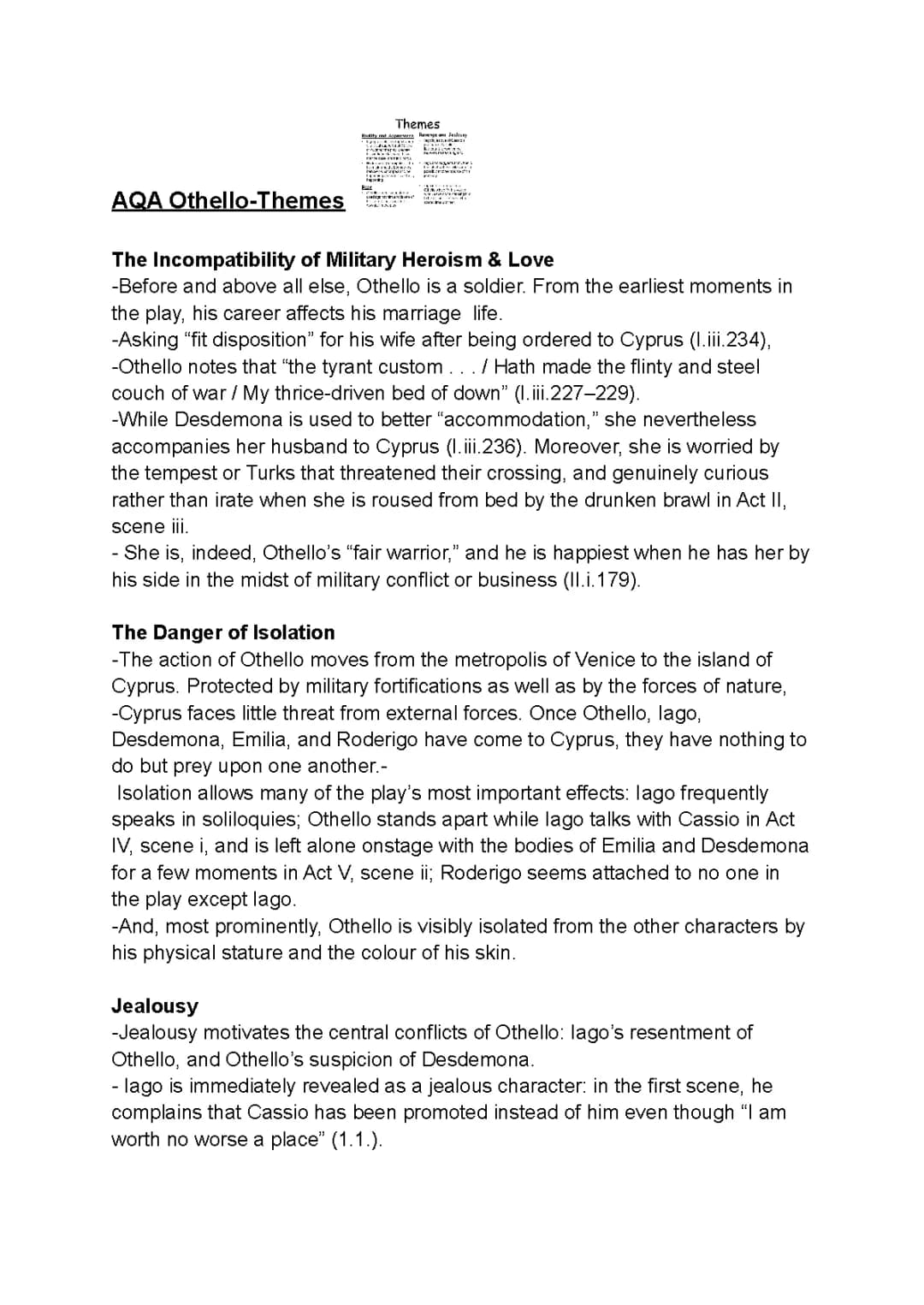 Othello Themes AQA Study Notes PDF Free Download: Jealousy, Love, and Heroism