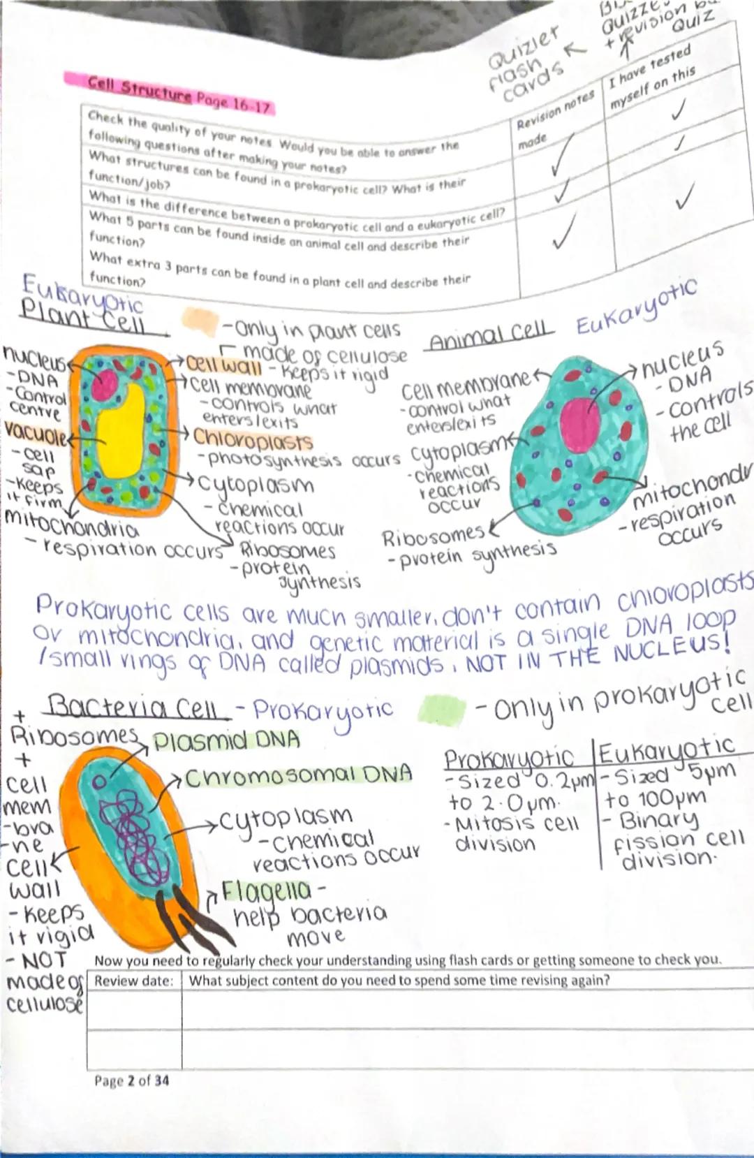 --- OCR Start ---
Cell Structure Page 16-17
Check the quality of your notes Would you be able to answer the
following questions after making