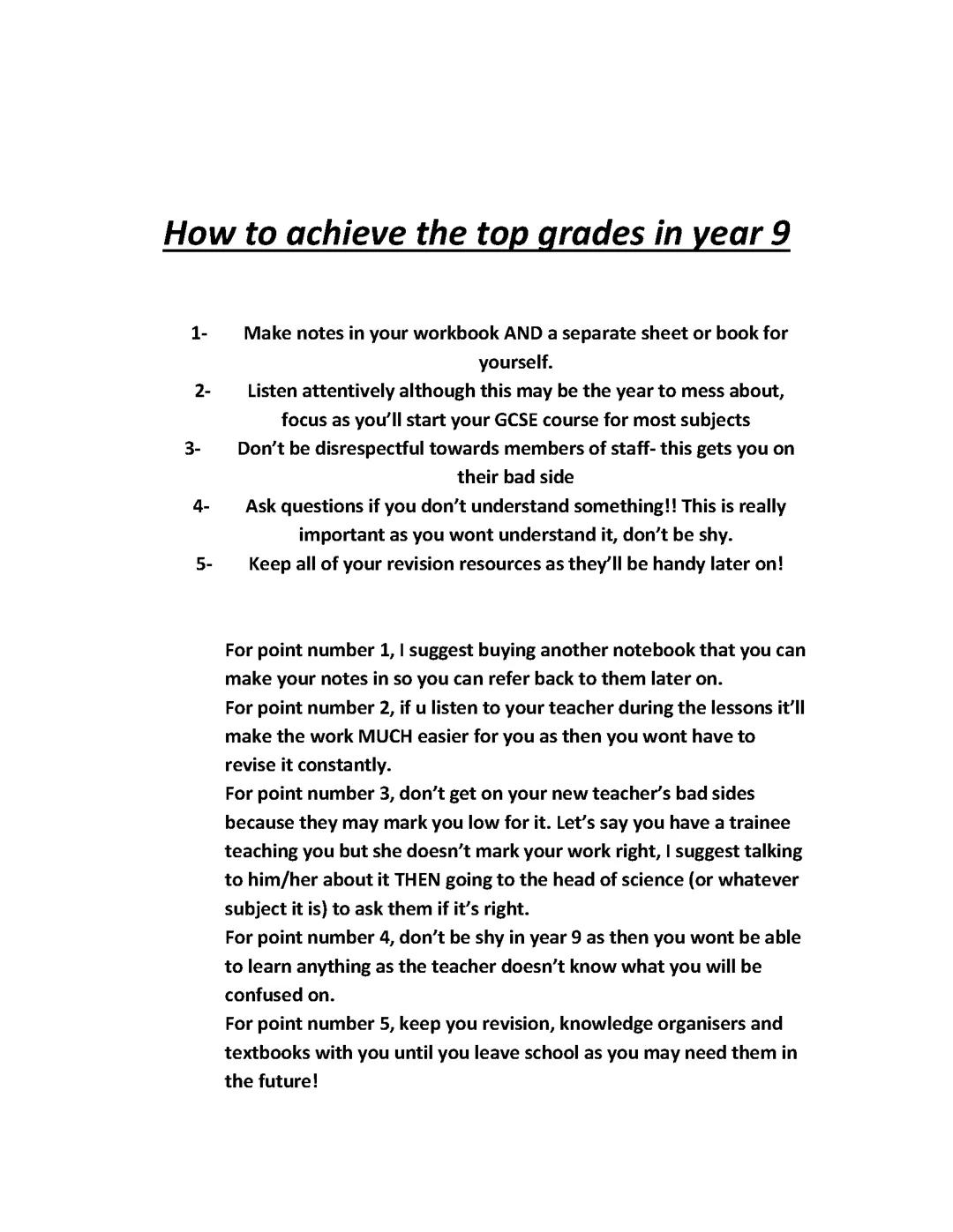 How to achieve good grades in year 9