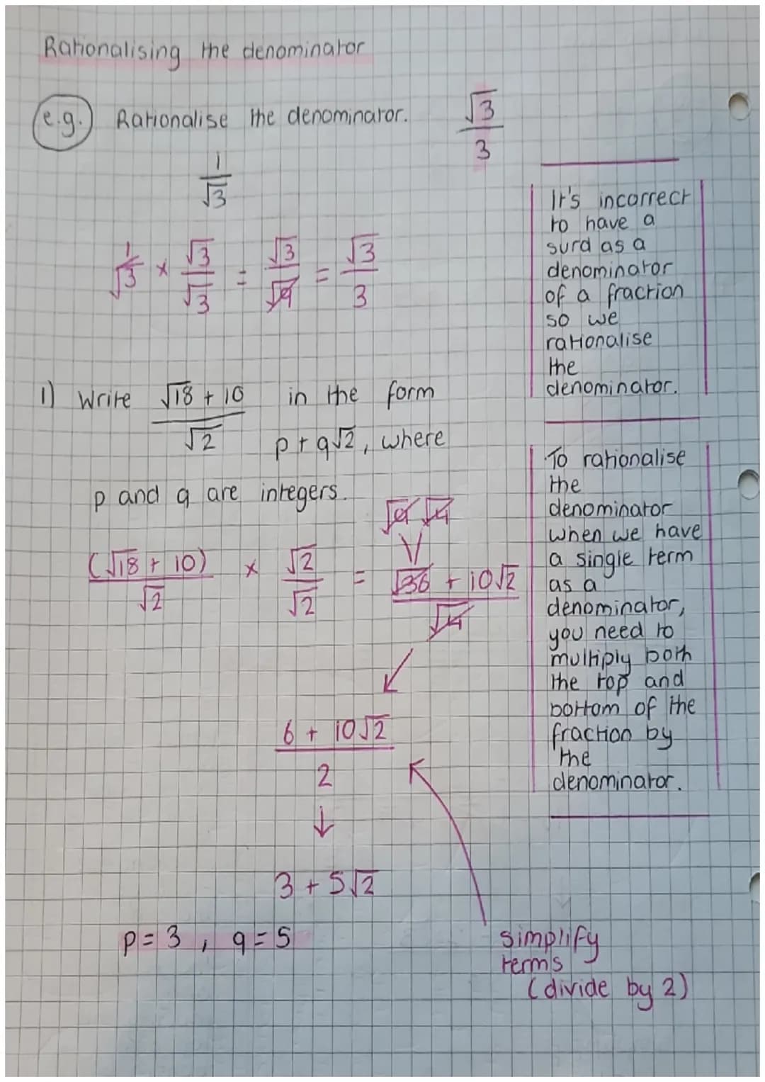 Simplifying surds
(e.g.
●
D)
2)
Simplify the following
√8
√2 141
2√2
√24
√ √6
→
2√6
5) √240
√4 √60
A
2x√√√4x√√15
2×2×√15
4 15
4 is a
number
