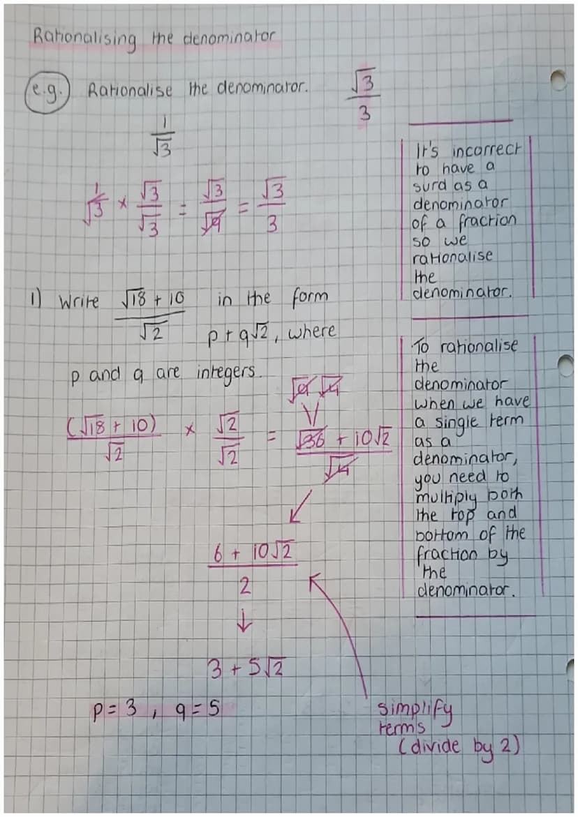 Simplifying surds
(e.g.
●
D)
2)
Simplify the following
√8
√2 141
2√2
√24
√ √6
→
2√6
5) √240
√4 √60
A
2x√√√4x√√15
2×2×√15
4 15
4 is a
number

