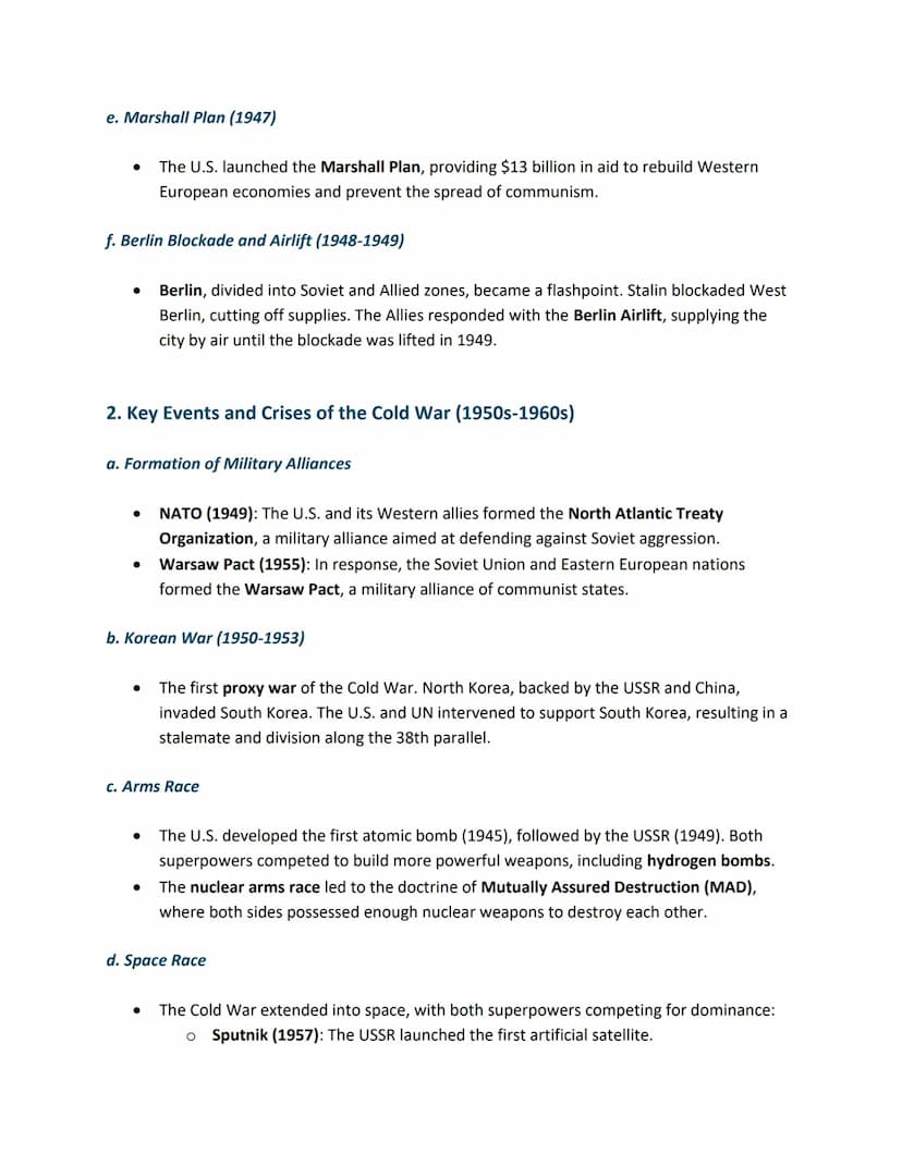 Cold War Overview (1945-1991)
The Cold War was a period of geopolitical tension between the United States and the Soviet
Union, along with t