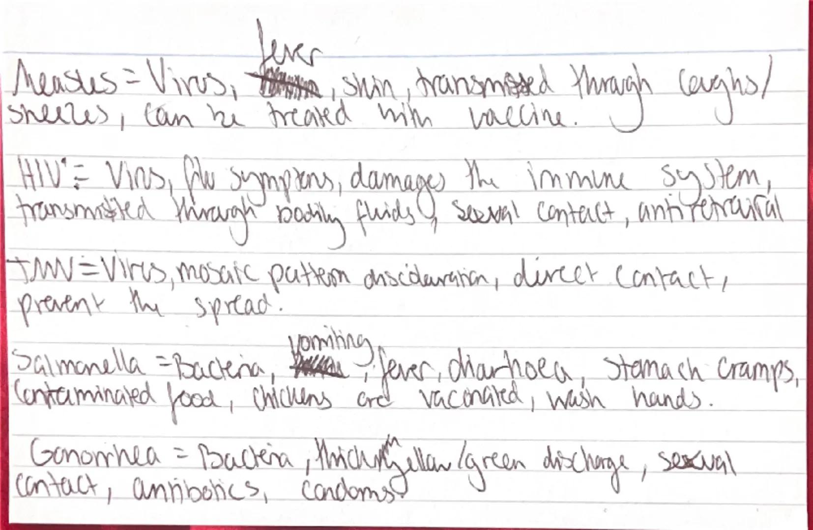--- OCR Start ---
Lever
through coughs/
Measus-Virus, shin, transmissed through
sheezes, can be treated with vaccine.
HIV = Vins, flu sympio