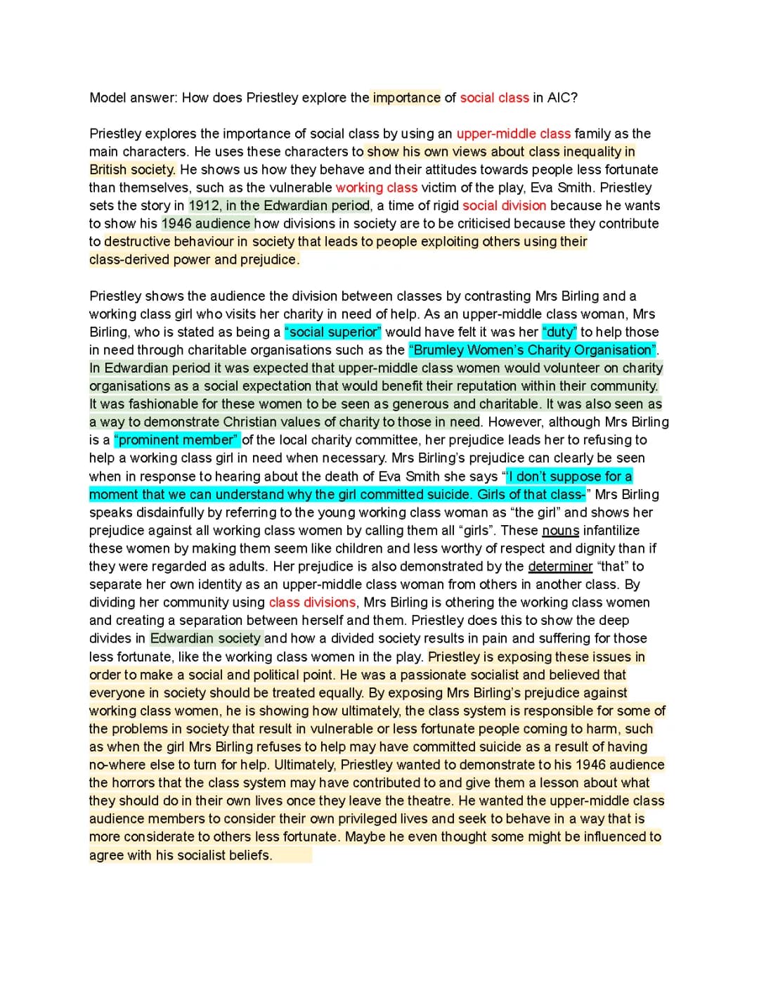Grade 9 Model Answers for An Inspector Calls - AQA PDF