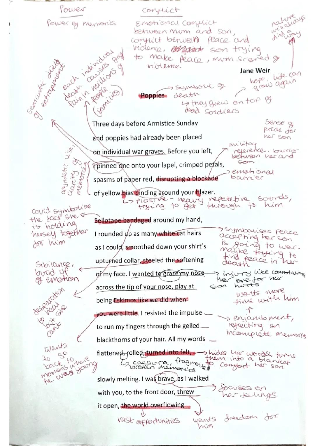 Power and conflict poetry - poppies annotations 