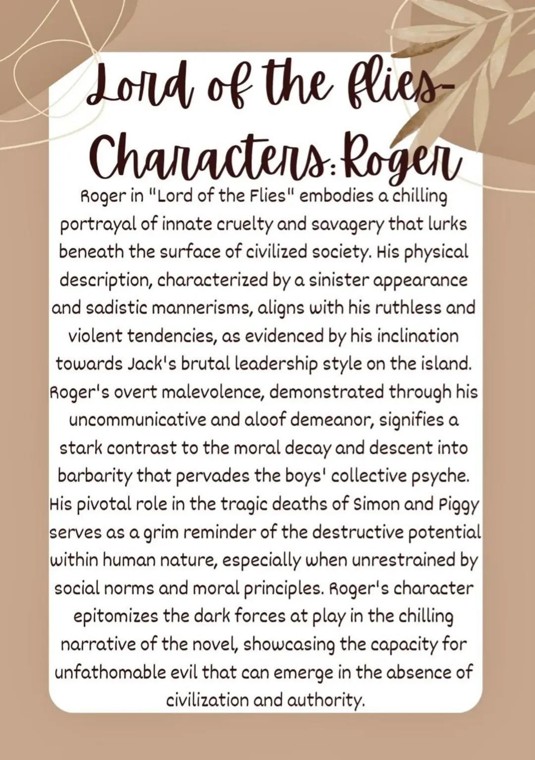 Lord of the flies: Character-Roger
