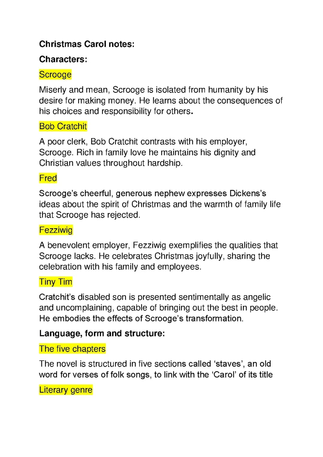 Christmas Carol notes 