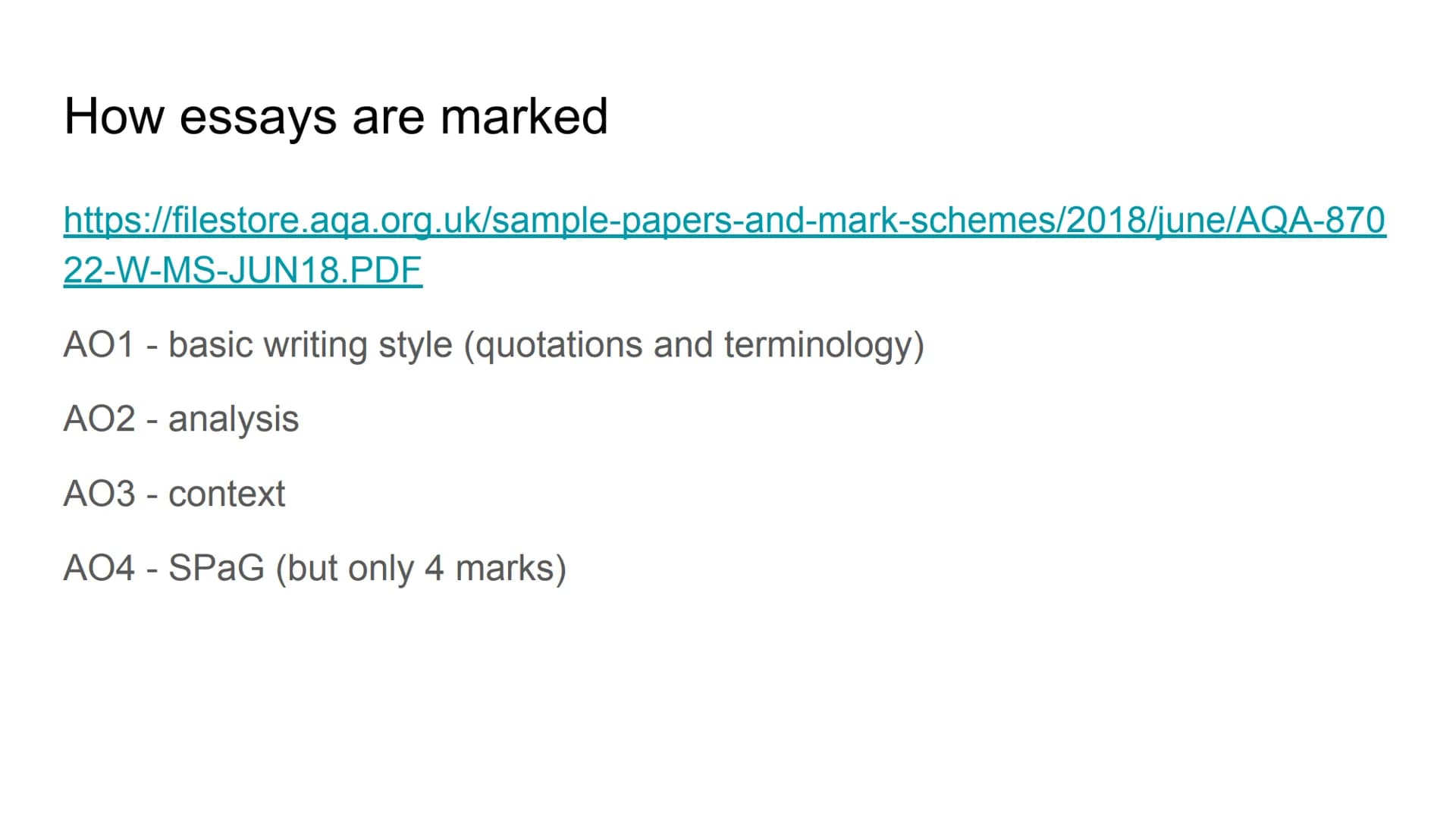How to plan, structure and
write an essay - Poetry
Anthology & Unseen What to expect in the exam
https://www.aqa.org.uk/subjects/english/gcs