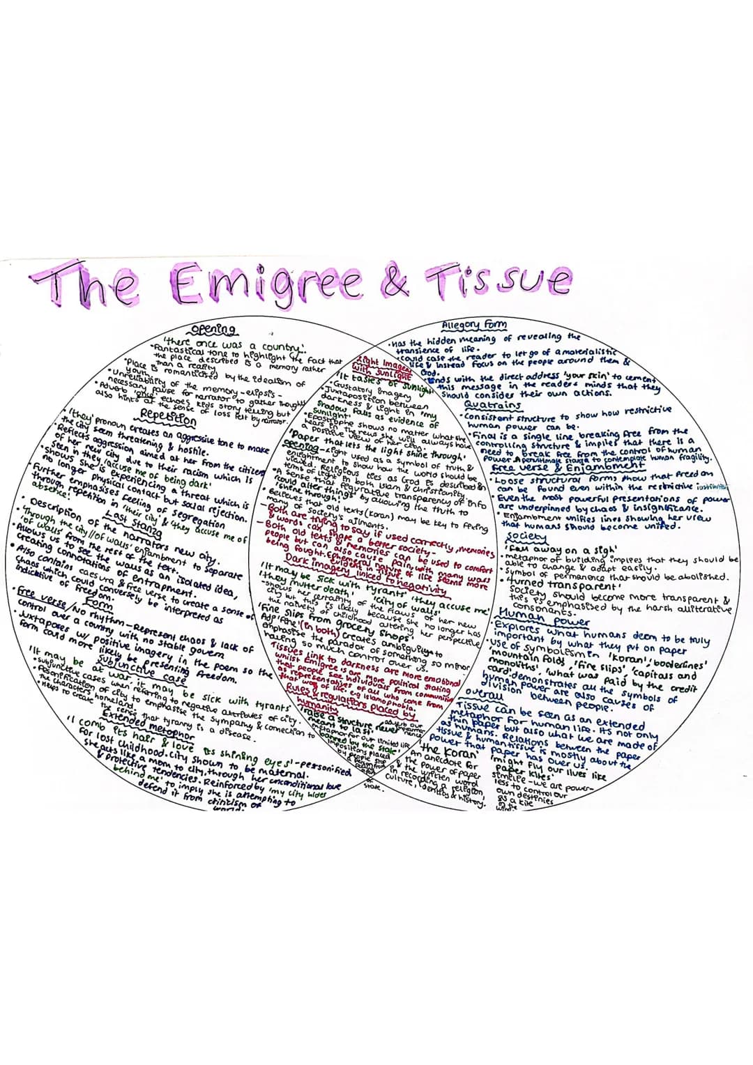 The Emigree & Tissue
Allegory form
•has the hidden meaning of revealing the
transience of life.
could case the reader to let go of a materia