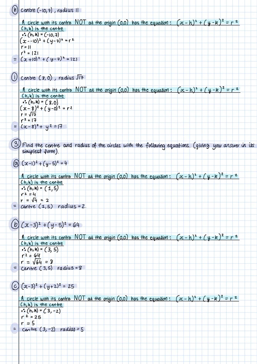 equations of circles
THE EQUATION OF
OF (0,0)
+
A circle with its centre at the origin (0,0) has the equation:
хг туг
2
= r 2
examp
les
find