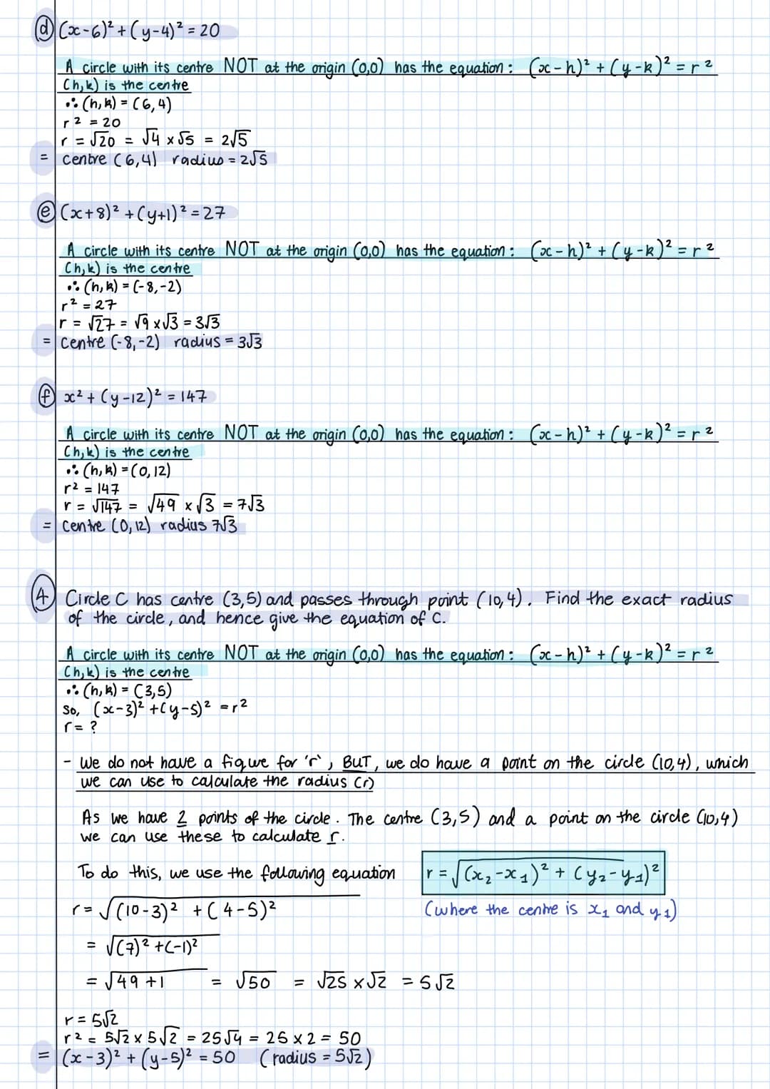 equations of circles
THE EQUATION OF
OF (0,0)
+
A circle with its centre at the origin (0,0) has the equation:
хг туг
2
= r 2
examp
les
find