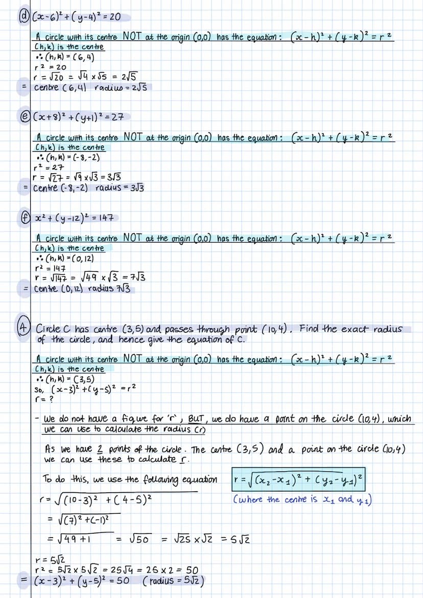 equations of circles
THE EQUATION OF
OF (0,0)
+
A circle with its centre at the origin (0,0) has the equation:
хг туг
2
= r 2
examp
les
find