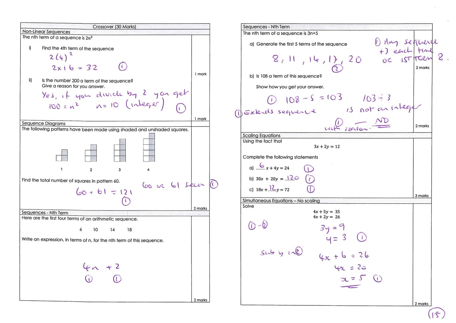 Rossett School
Sam
Mathematics
Department
Teacher Comment:
Strength:
Target (DIRT):
Crossover:
A12
Assessment 5-HIGHER
30
CALCULATOR
Higher: