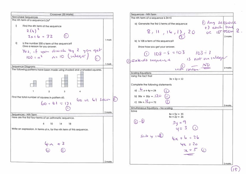 Rossett School
Sam
Mathematics
Department
Teacher Comment:
Strength:
Target (DIRT):
Crossover:
A12
Assessment 5-HIGHER
30
CALCULATOR
Higher: