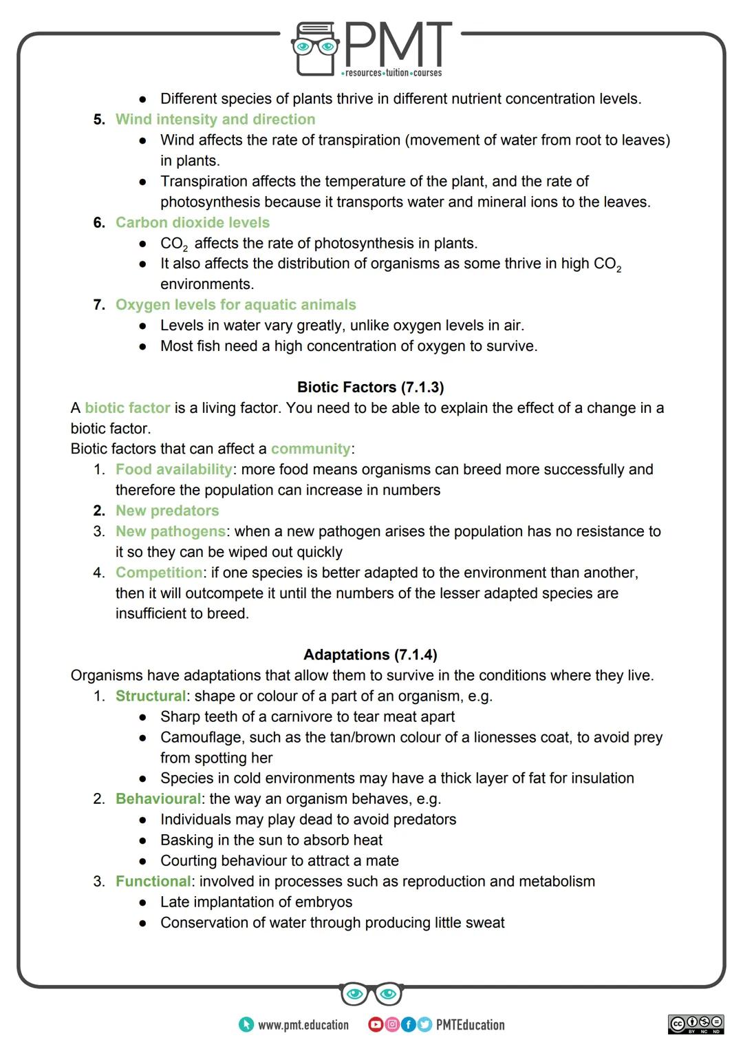 --- OCR Start ---
PMT
-resources-tuition-courses
AQA Biology GCSE
Topic 7: Ecology
Notes
Content in bold is for higher tier only.
Content is
