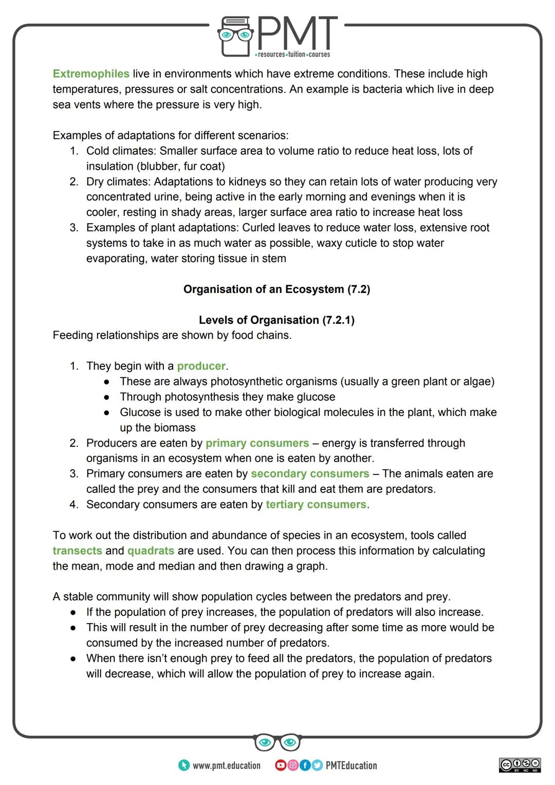 --- OCR Start ---
PMT
-resources-tuition-courses
AQA Biology GCSE
Topic 7: Ecology
Notes
Content in bold is for higher tier only.
Content is